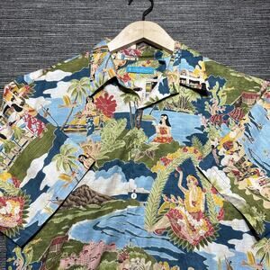 Tori Richard Shirt Men's Large Blue Boat Day Aloha SS Button Up Hawaiian